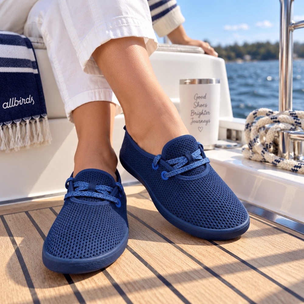 Allbirds Tree Skippers Womens 8 Navy‎ Blue Eucalyptus Fiber Boat Shoes Sneakers